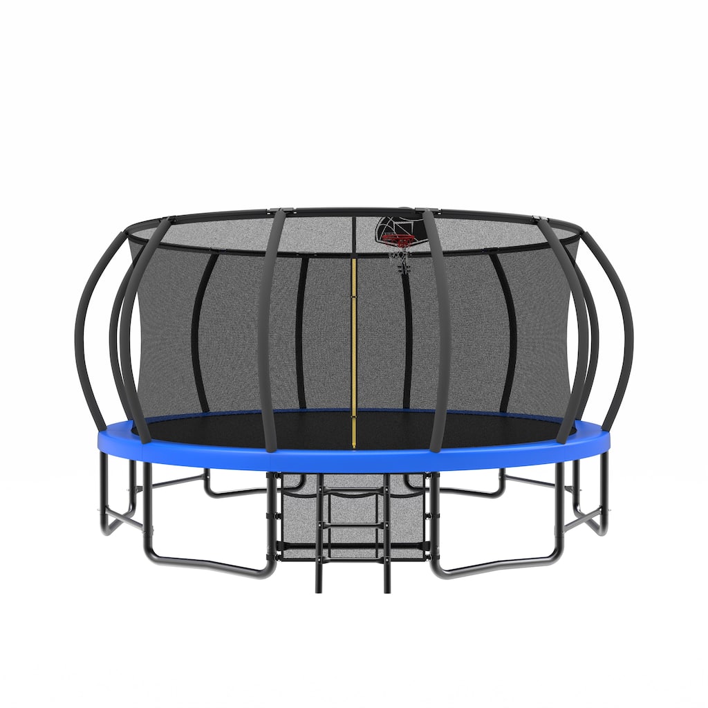 15FT Trampoline with Basketball Hoop - Recreational Trampolines with Ladder ,Shoe Bag and Galvanized Anti-Rust Coating