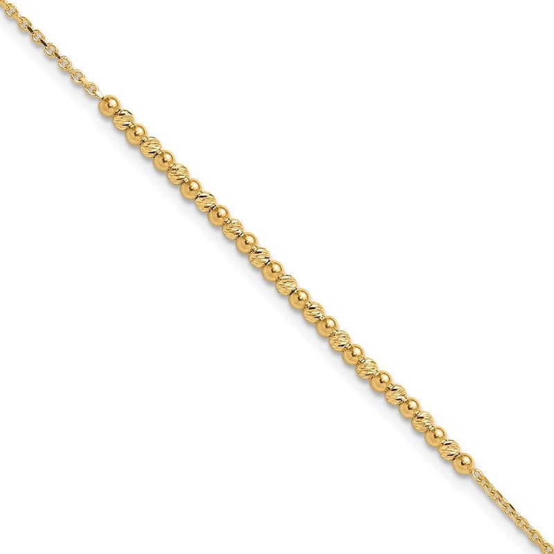 Curata 10k Yellow Gold 7.5" 2mm Diamond Cut Beaded Rope Bracelet