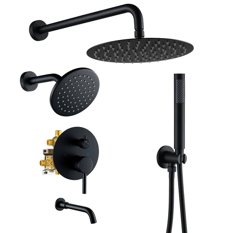4-Spray Wall Mount 10 and 6 in. Dual Fixed and Handheld Shower Head with Tub Spout (Valve Included) - 10" x 10"