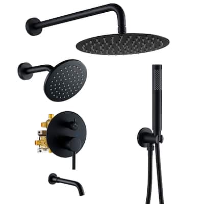 4-Spray Wall Mount 10 and 6 in. Dual Fixed and Handheld Shower Head with Tub Spout (Valve Included) - 10" x 10"