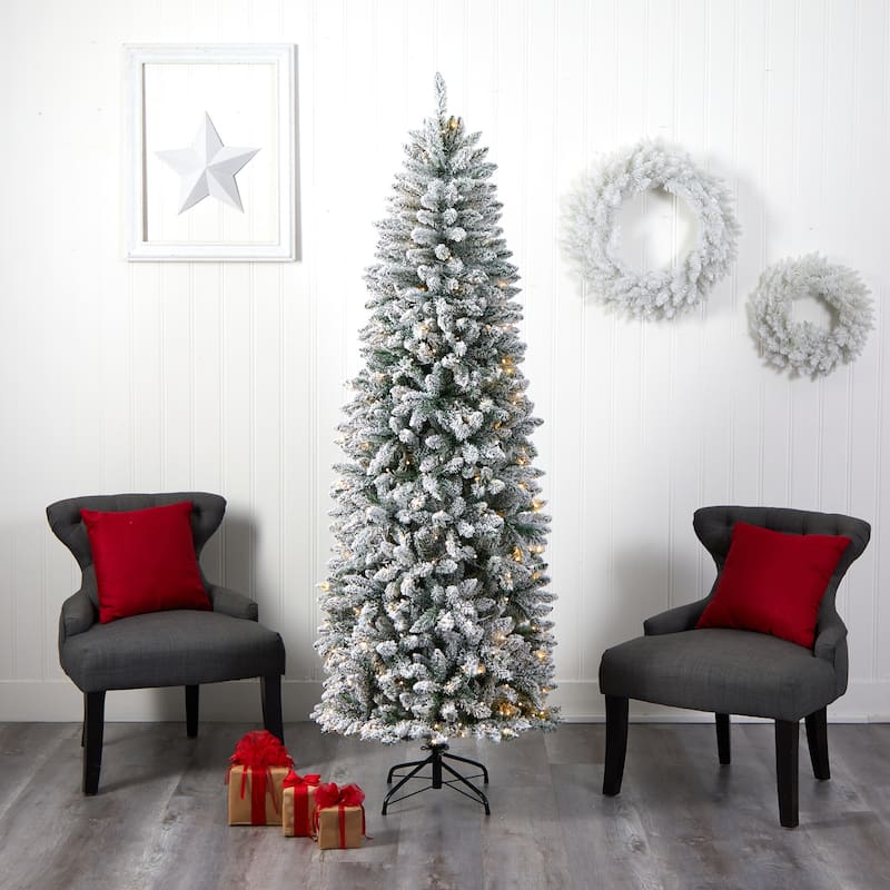 7ft Slim Artificial Christmas Tree with Lights - Winter Fir Tree, Prelit Warm White Lights, 995 Branch Tips - Green - 84