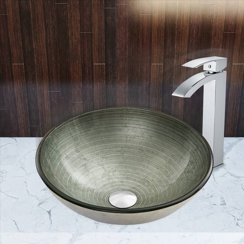 Vigo 16-1/2" Glass Bathroom Vessel Sink with Duris Single Hole