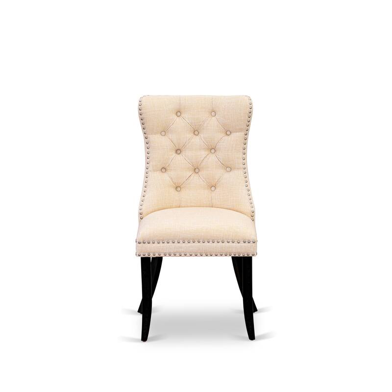 East West Furniture Dining Table Set Includes a Round Kitchen Table and Upholstered Chairs, Black (Pieces Options)