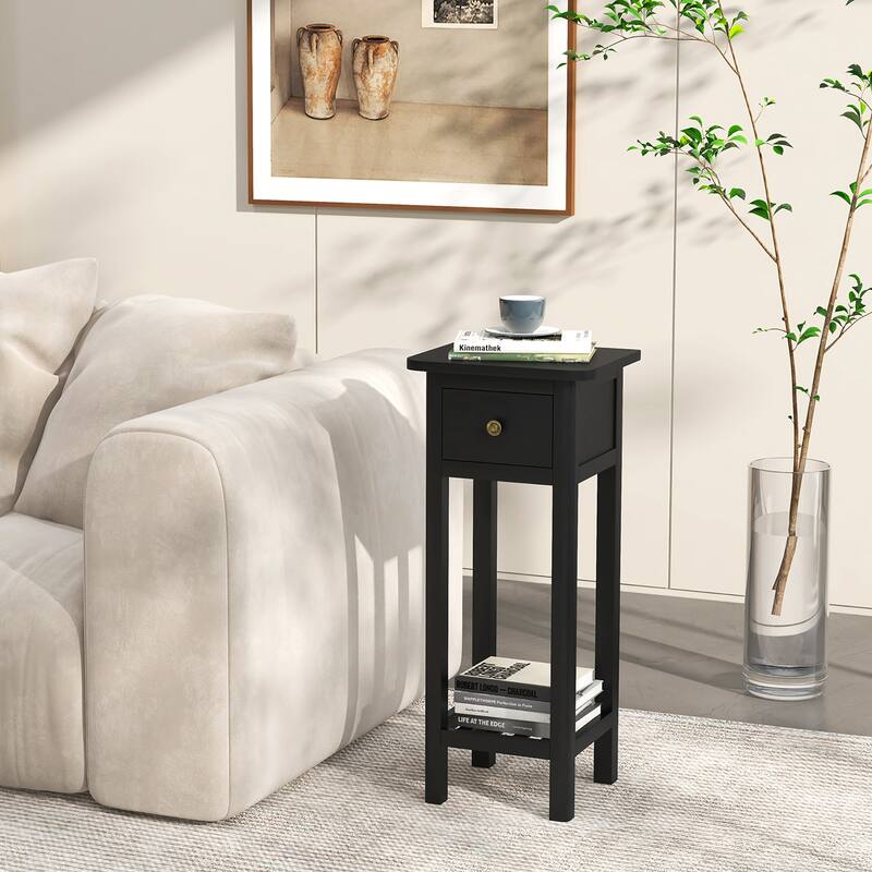 Gymax 2PCS Solid Wood Side Table Rectangular Sofa Side Table w/ Acacia