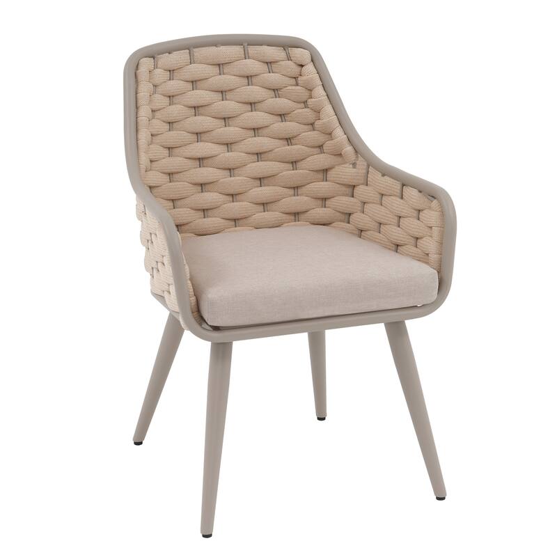 Outdoor 2-Piece Metal Arm Dining Chairs With Cushions