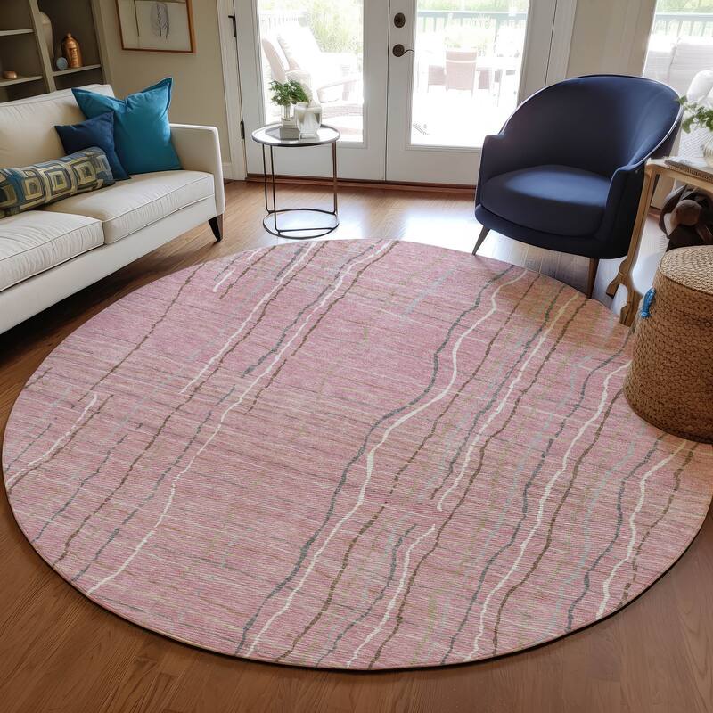 Machine Washable Indoor/ Outdoor Modern Century Chantille Rug - Pink - 8' x 8'
