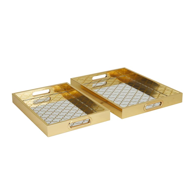 Plastic Geometric Mirrored Living Room Decor Tray - Set of 2 Gold - Roche River Decor