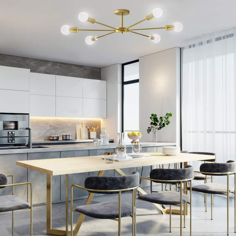 22.44 in. 6-Light Modern Semi- Flush Mount Ceiling Light with No Bulbs Included - 22.44''