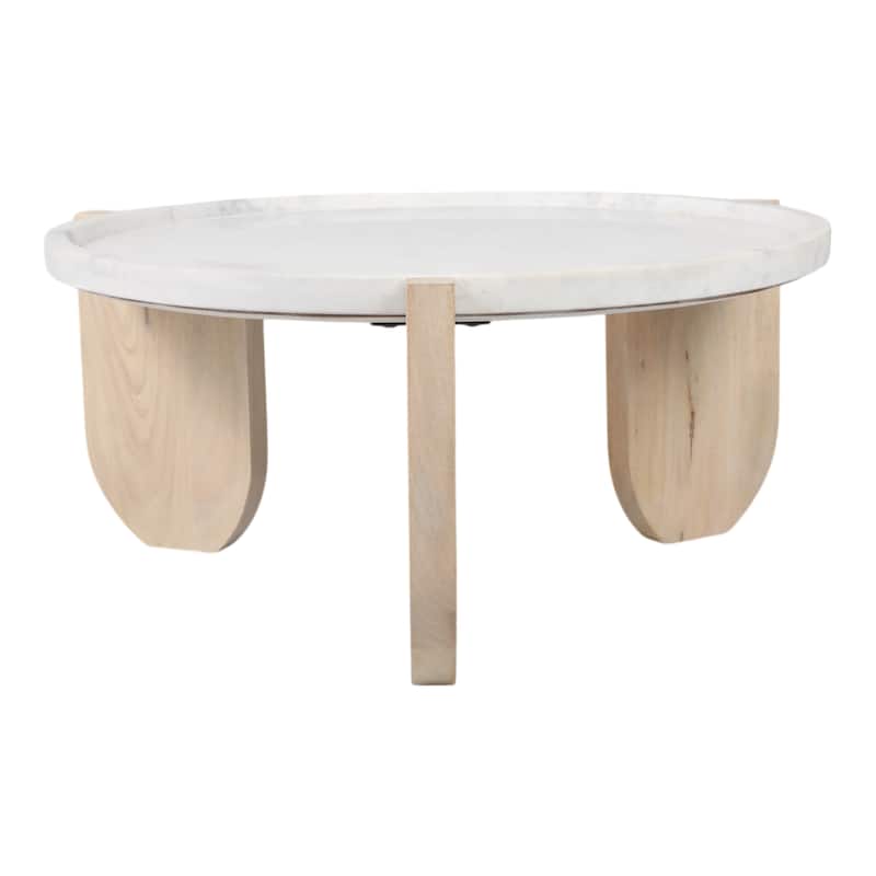 Modern Mango Wood and Marble Accent Table with Stone Top Casual Style