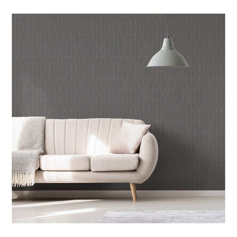 Brewster LeVeque Charcoal Deco Diamond Geo Wallpaper - 20.5 x 396 x 0.025
