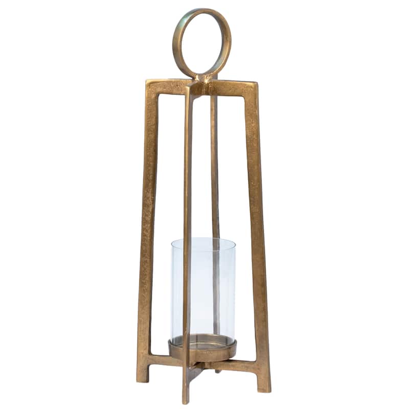 Raime Large Antique Brass Finished Cast Aluminum and Glass Modern 26" Tall Lantern
