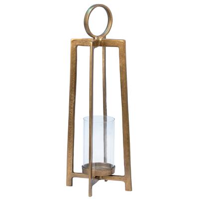 Raime Large Antique Brass Finished Cast Aluminum and Glass Modern 26" Tall Lantern