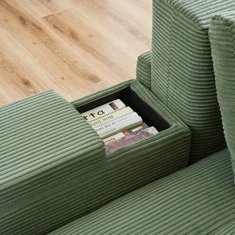 Convertible Storage Sofa with Corduroy Fabric & Adjustable Modular Design - Sleeper Sofa