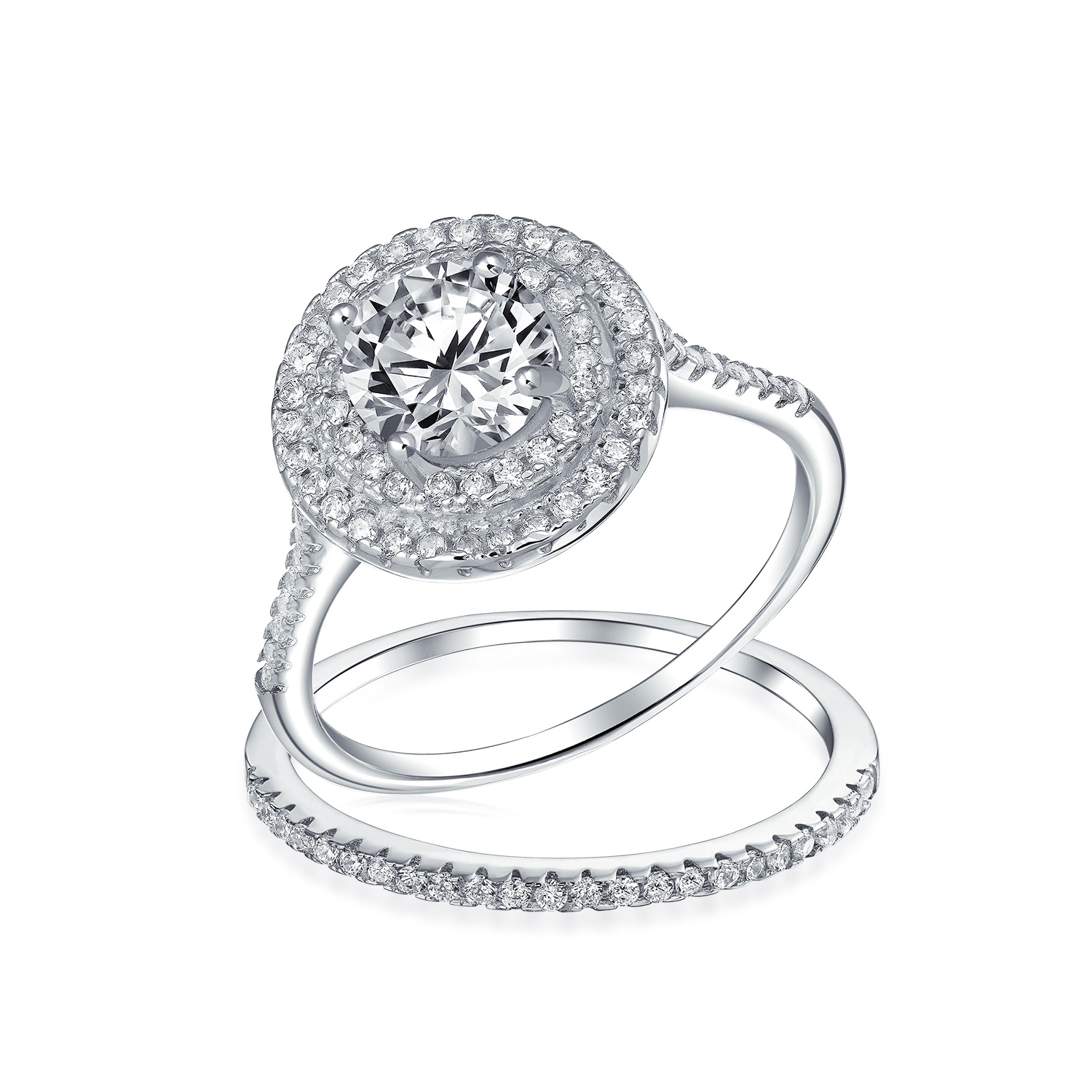 Oval Cubic Zirconia Center with All Around CZ Stones Double Band Wedding Wedding Ring Sterling Silver