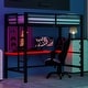 preview thumbnail 51 of 64, Twin/Full Size Gaming Loft Bed with Bulit-in Desk and LED Lights, Metal Loft Bedframe with Ladder and Guardrails for Kids Black - Twin