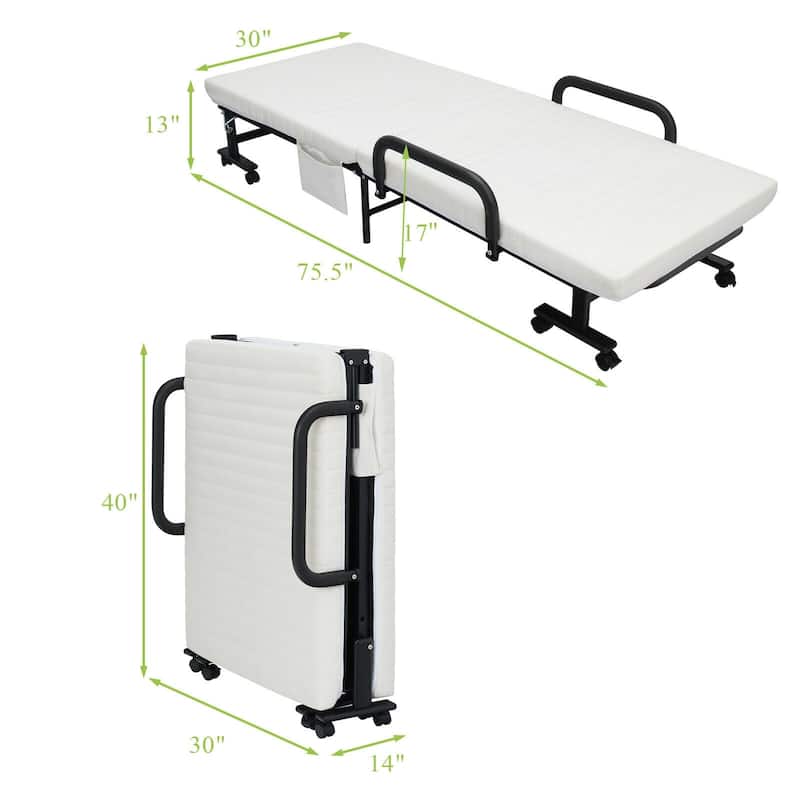 Adjustable Folding Guest Bed Frame with Mattress and Wheels