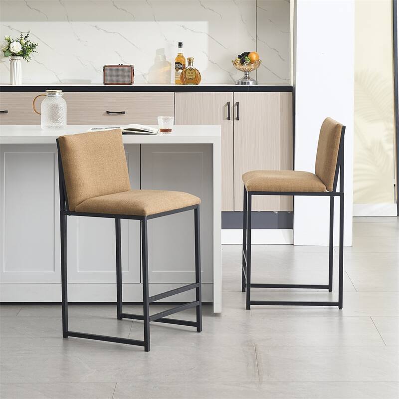 Counter Height Bar Stools Set of 2,Upholstered Linen Bar Chairs