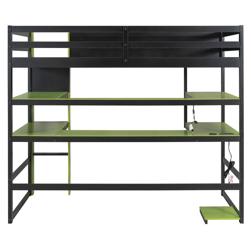 Loft Bed with Wraparound Study Hub, Side Storage Rack, USB Charging & RGB Light by Harper&Bright Designs