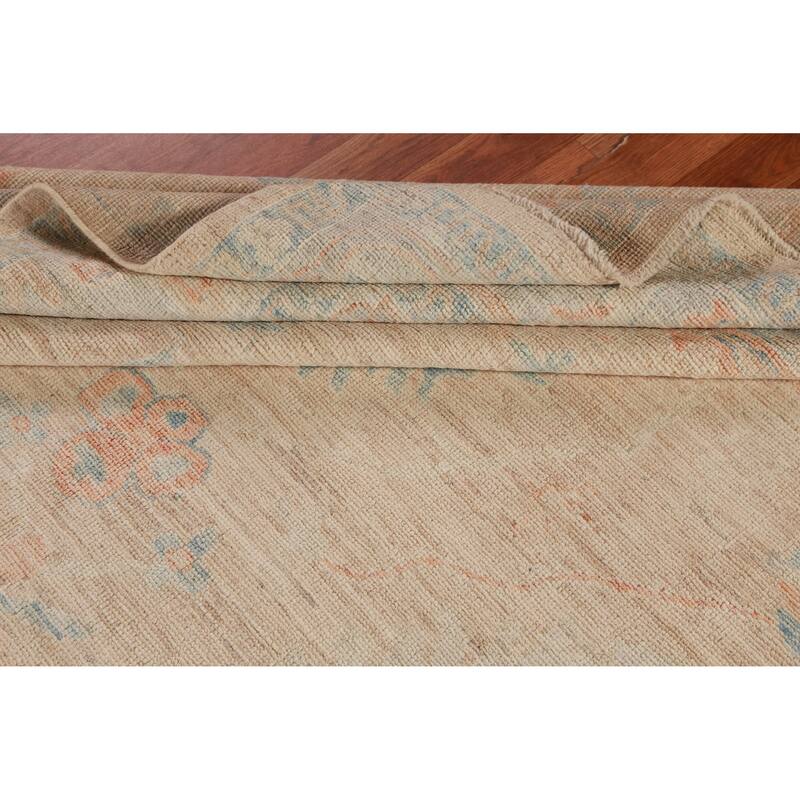 Hand Knotted Oriental 100% Wool Carpet Transitional All-Over Peach Oushak Area Rug - 9' 0'' X 6' 3''