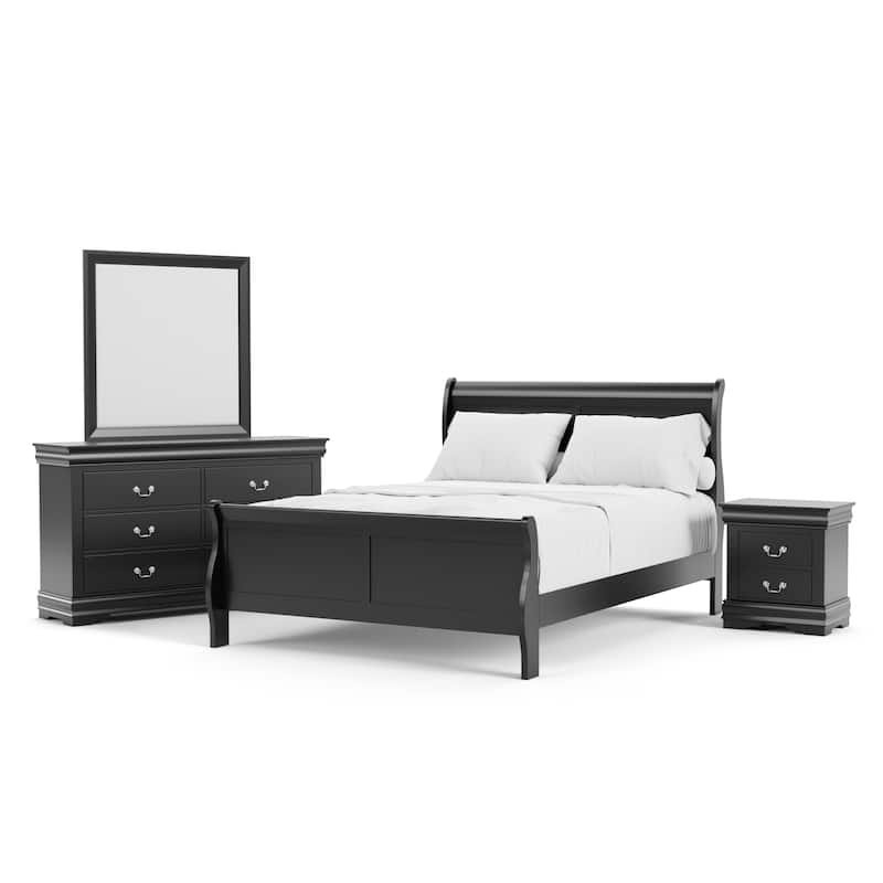 Furniture of America Mayday Traditional Solid Wood 4-Piece Sleigh Bedroom Set