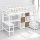 preview thumbnail 9 of 21, Twin Size Loft Bed with Staircase, L-Shaped Desk bed, LED Lights, Shelves & Cabinets, Space-Saving Workstation Bed Frame