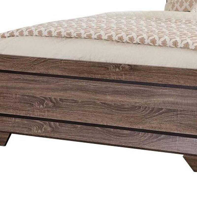 Transitional Style California King Bed with Plank Headboard, Taupe Brown