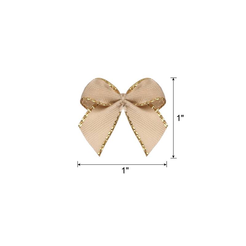 50Pcs Mini Metallic Edge Ribbon Bow 1" Satin Ribbon Flower Bows Soft - Brown