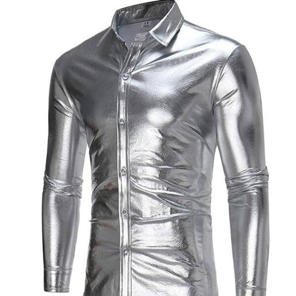 Shop Mens Casual Shirts Long Sleeve Nightclub Hipster Metallic
