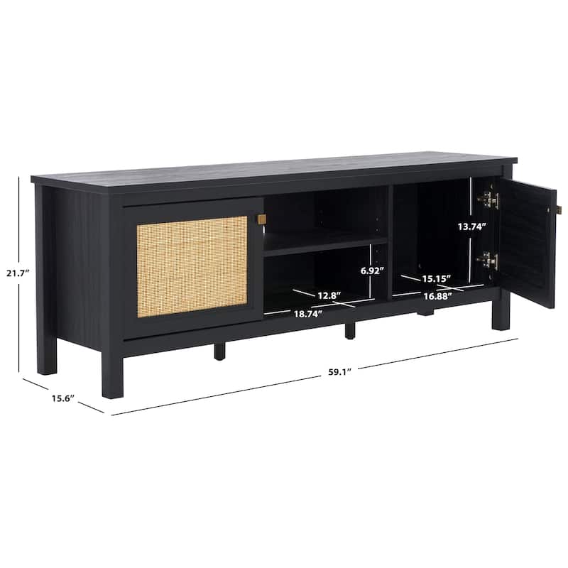 SAFAVIEH Home Evane 2 Door Media Stand - 59Wx16Dx22H - Black/Natural