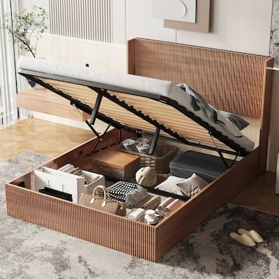 Large grooved undulating lift storage bed frame