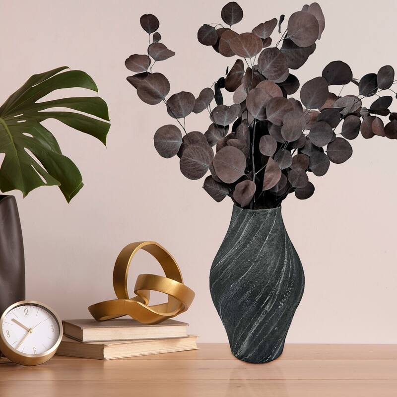 12 Inch Tall Modern Black Ceramic Vase
