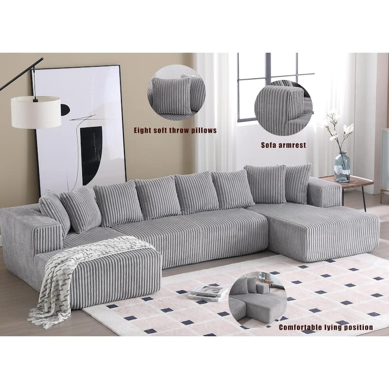 131"Modular Sectional Couch,U-shaped Sofa,Chaise Lounge,Striped fabric,Upholstered 4 Seater Couch for Living Room, Bedroom