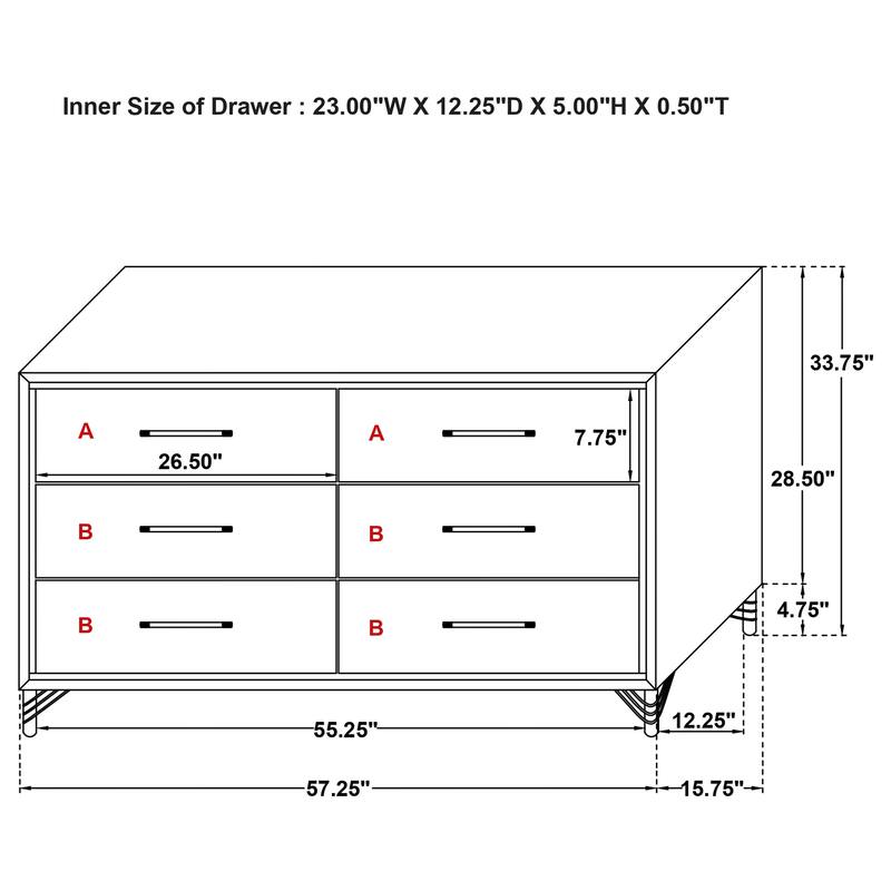 Lucia Modern Classic 6-drawer Dresser White
