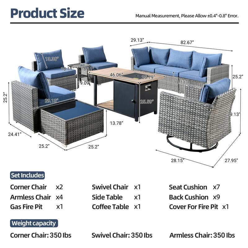XIZZI 10-piece Outdoor Wicker Patio Furniture Set with Fire Pit Table
