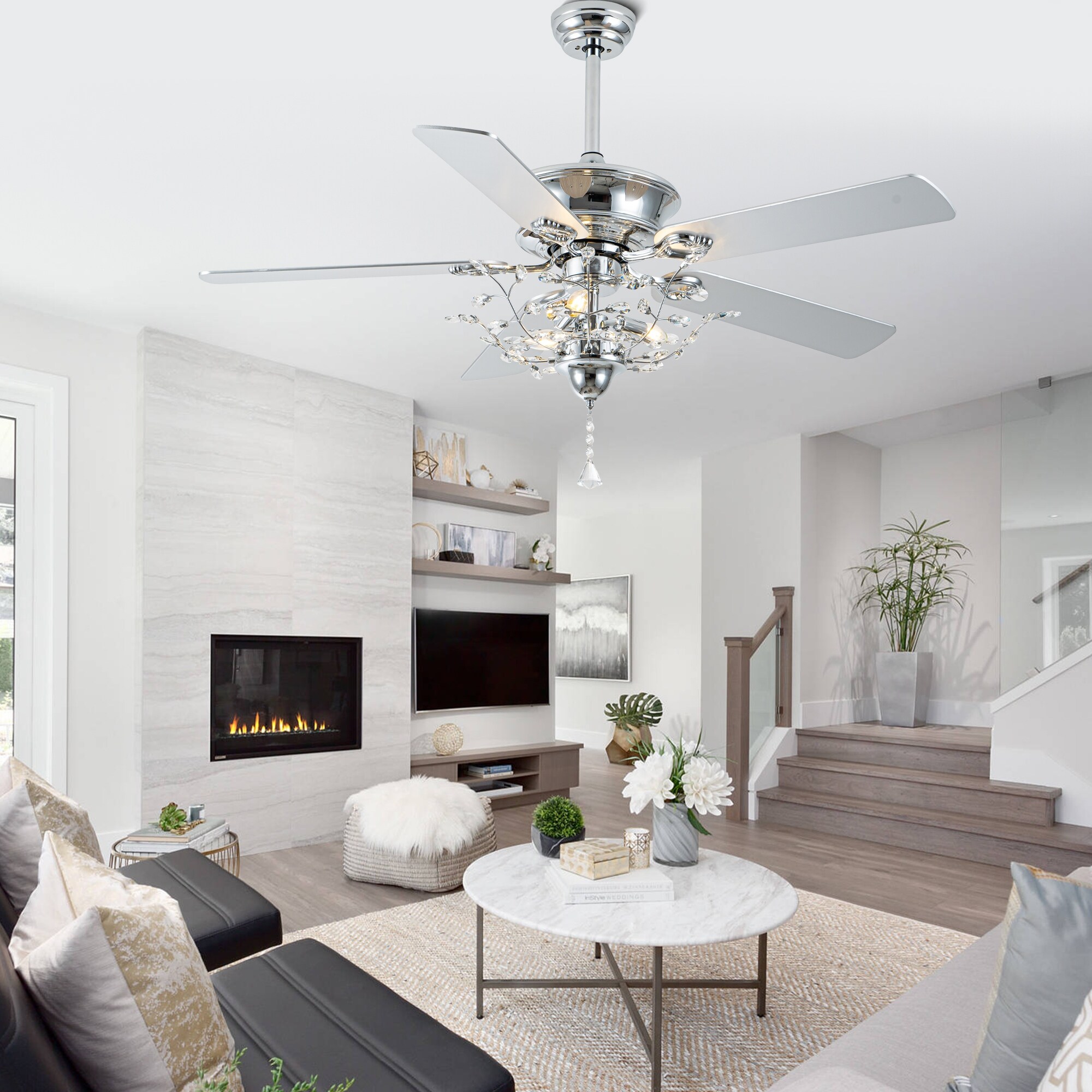 Bella Depot 52-inch Modern Crystal Ceiling Fan with Light Kit and