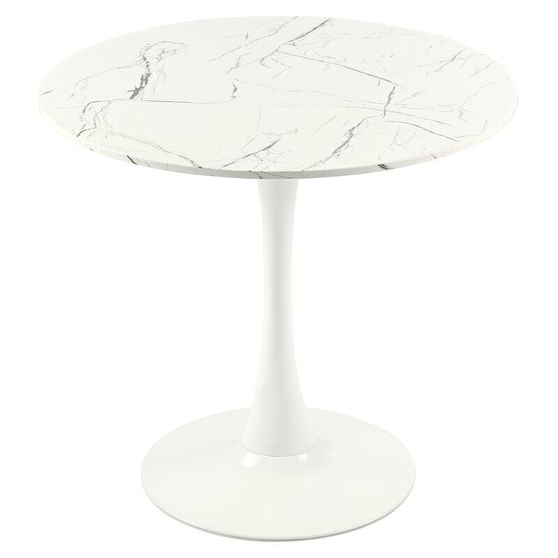 31.5-inch Pedestal Dining Table with Marble Accent Tabletop
