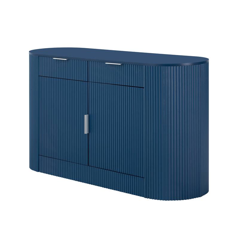 55.1" Modern Storage Cabinet with 2 Doors & 2 Drawers, Stripe MDF Sideboard with Curved Door & 3-Tier Shelves for Multiple Rooms
