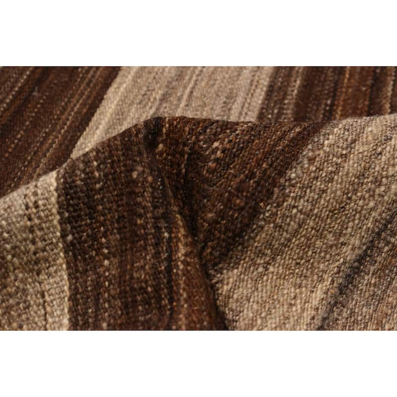 ECARPETGALLERY Flat-Weave Boho Brown, Khaki Wool Kilim - 13'5 x 13'0
