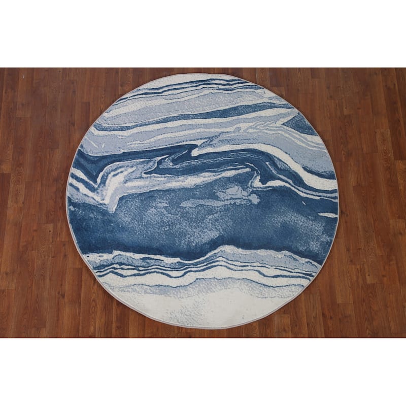 Machine-Made Washable Contemporary Blue Rug Oriental Decorative Carpet