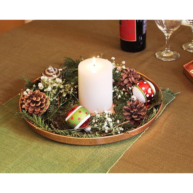 Achla Designs Decorative Round Stainless Steel Tray, 12.5 Inch Diameter, Copper Plated Finish