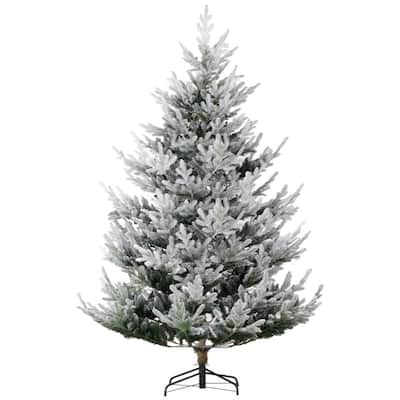 Lifelike 7.5 Ft Artificial Christmas Tree with Nordic Pine Shape Snow Flocked Branches and Stand - 55.1" Dia. x 88.6" H
