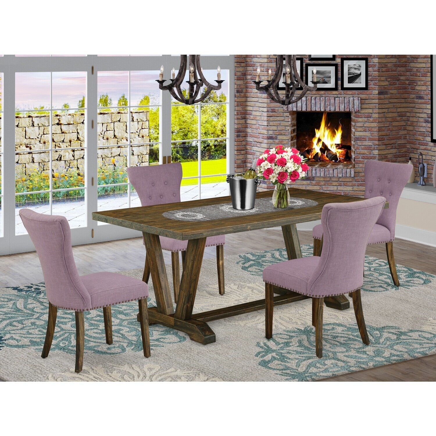 Modern 5-Piece Dining Set - Rectangular Table & 4 Upholstered Chairs - 72