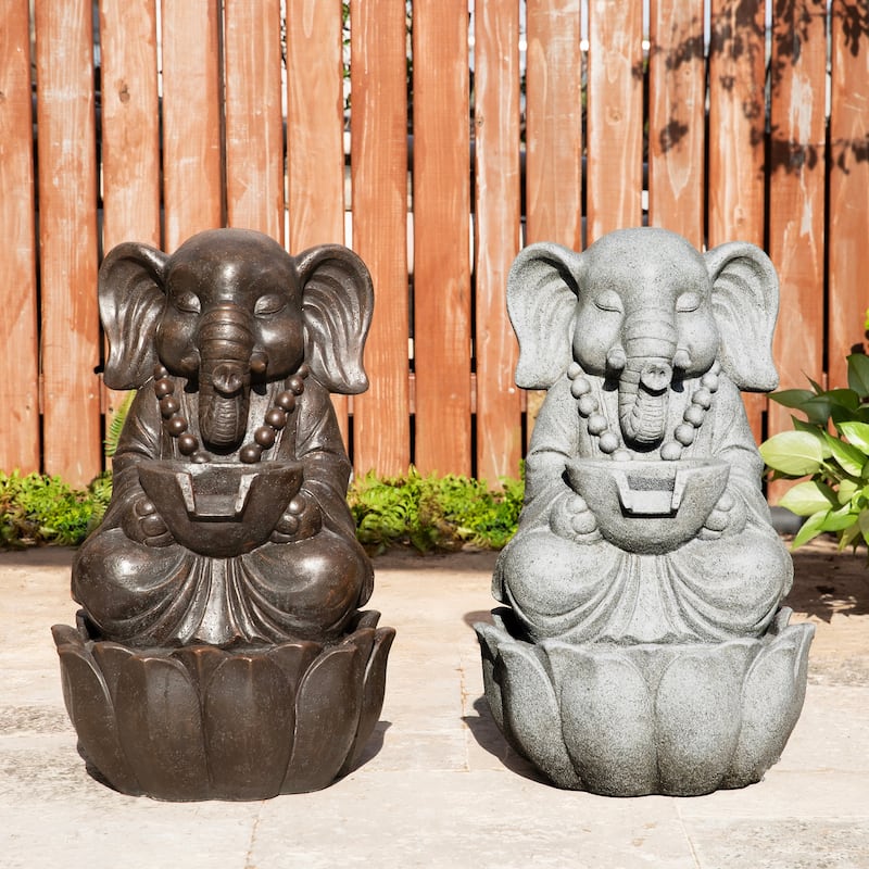 Glitzhome Polyresin Meditating Buddha Frog/Elephant Statue Outdoor Water Fountain with LED Lights
