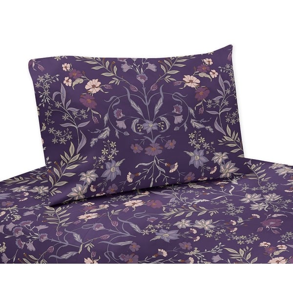 slide 2 of 5, Sweet Jojo Designs Boho Wildflower Vintage Floral Girl 4pc Queen Sheet Set - Purple, Teal, Botanical Garden, Flower, Bohemian