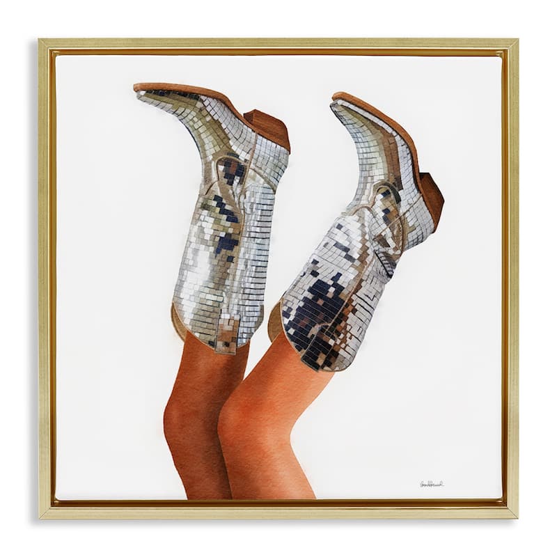 Stupell Glitzy Glam Cowgirl Boots Framed Floater Canvas Wall Art Design By Amanda Greenwood - 18 x 18 - Gold