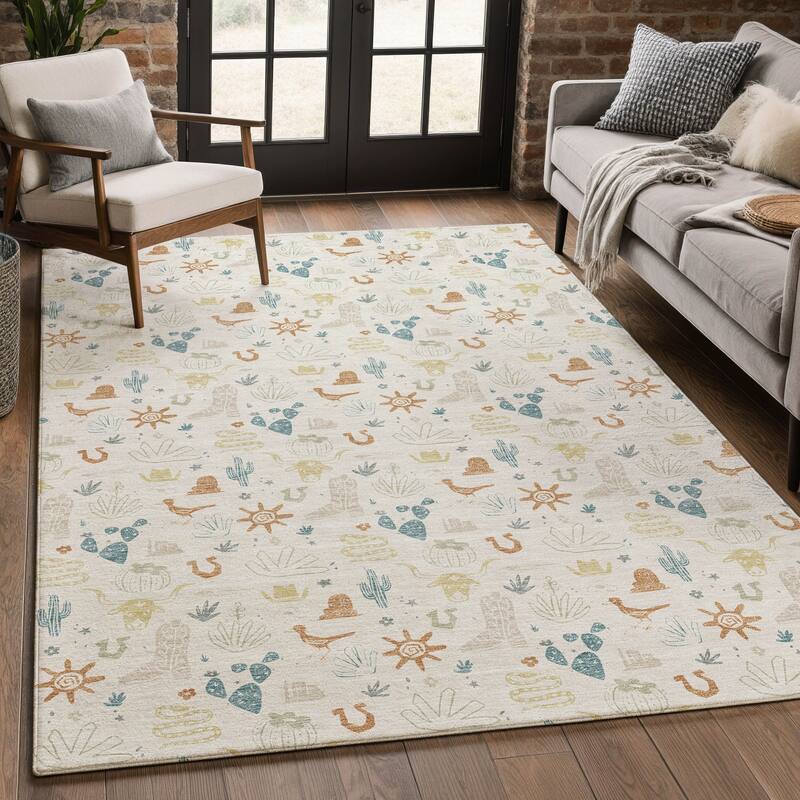Machine Washable Indoor/ Outdoor Cowboy Ranch Chantille Rug