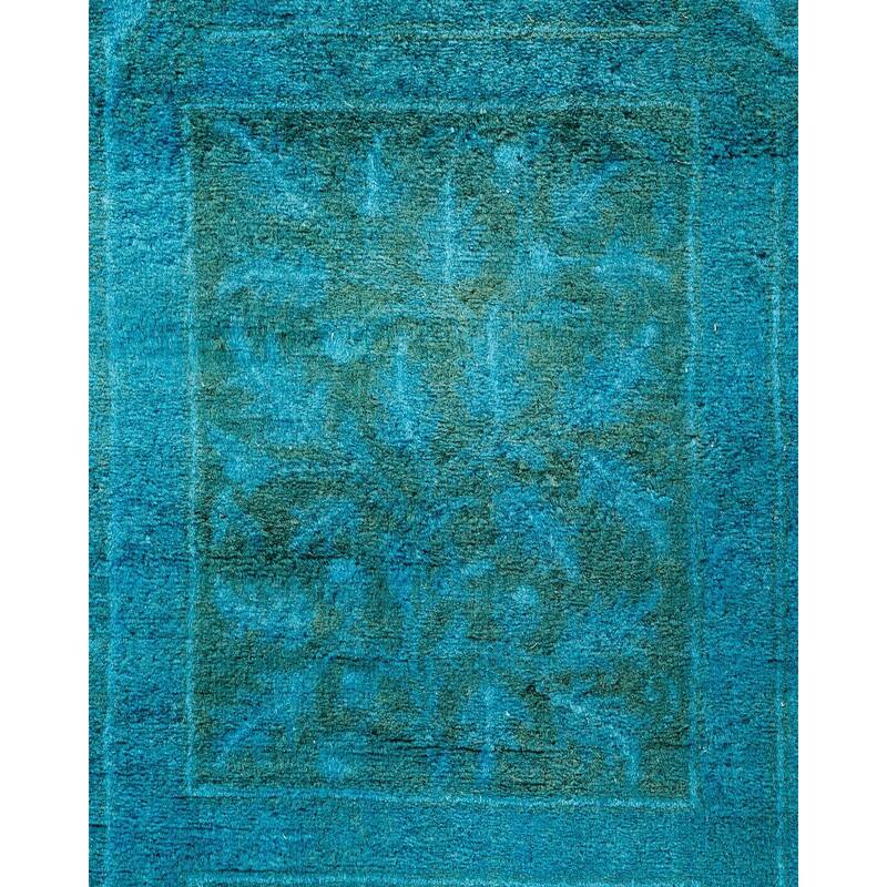Overton Hand Knotted Wool Vintage Inspired Modern Contemporary Overdyed Blue Runner Rug - 3' 2" x 20' 4"