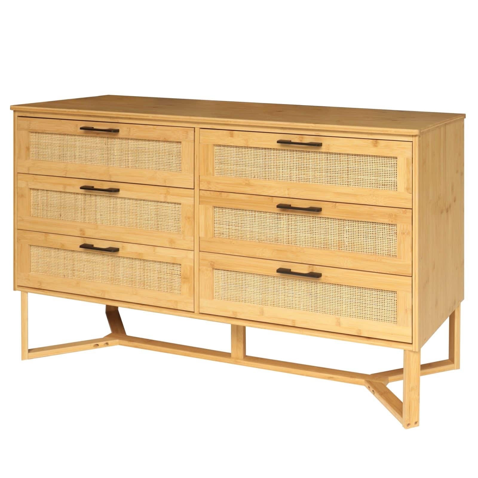 VEIKOUS 6-Drawer Bamboo High Stand Cabinet Dresser Chest of Drawers ...