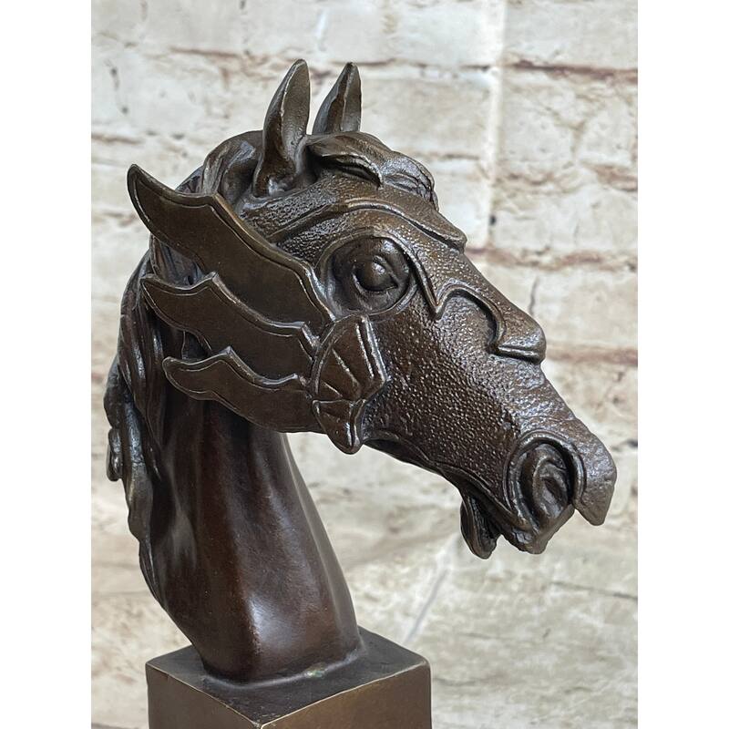 Horse Head Bronze Bust Statue Sculpture Figure Original Art Decor Equestrian 10.5 Inches X 6 Inches