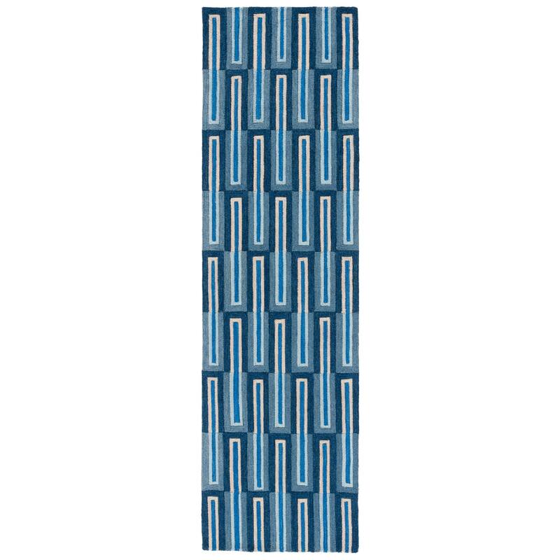 SAFAVIEH Handmade Genre Kaatje Mid-Century Modern Wool Rug - 2'3" x 8' Runner - Blue/Ivory